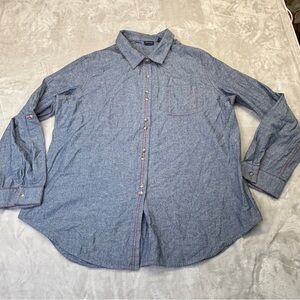 Westbound Woman Button Down Shirt XL blue roll tab sleeve collared 100% cotton